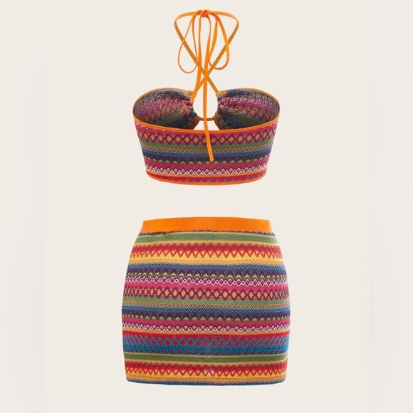 Shein x Stefflon Don geo print halter top/skirt set. Size Large - Picture 2 of 5